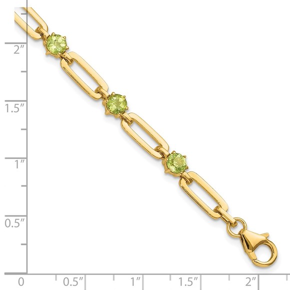 925 SS Gold-tone 5mm 3.6PE Peridot August Birthstone Paperclip Chain Bracelet - Picture 6 of 6